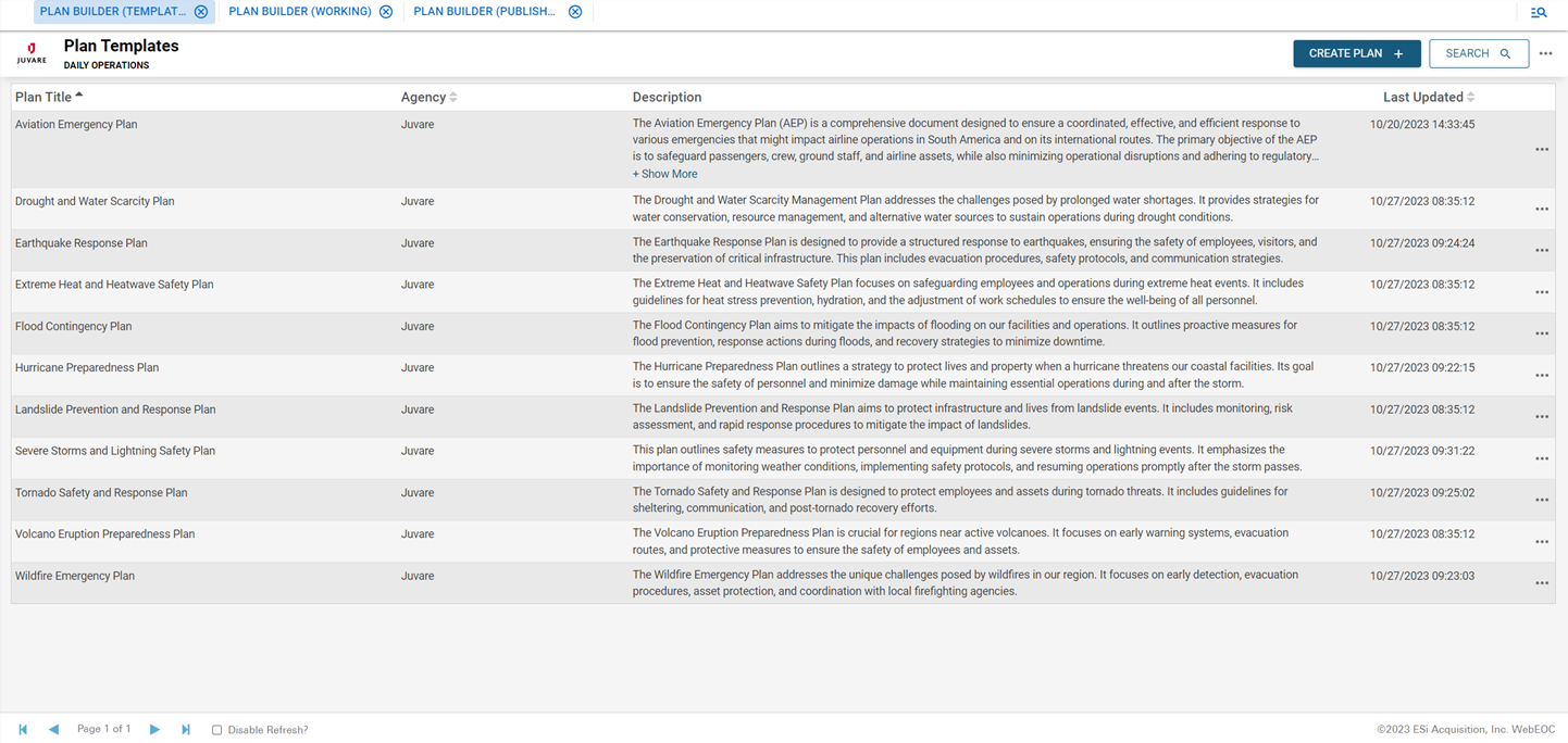Plan Templates Page Screenshot